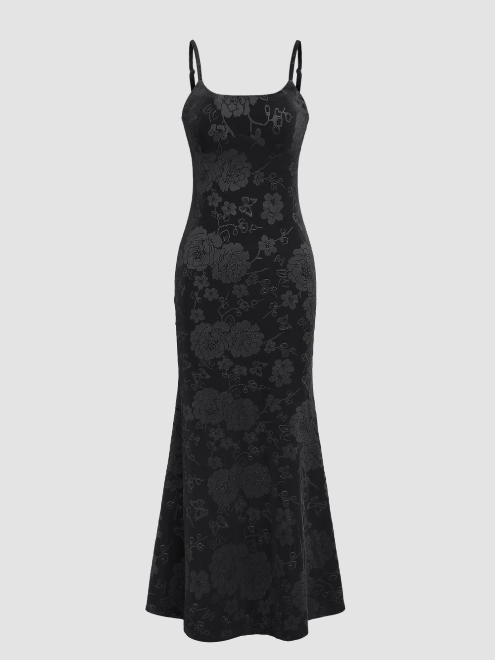 Cider Black Floral Maxi Slip Dress with Spaghetti Straps